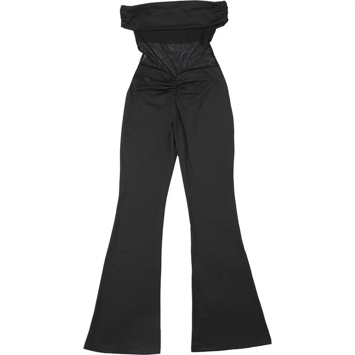 Shaping Fabric Jumpsuit with Mesh and Off-Shoulder Pedal Pusher Pants - Maylin