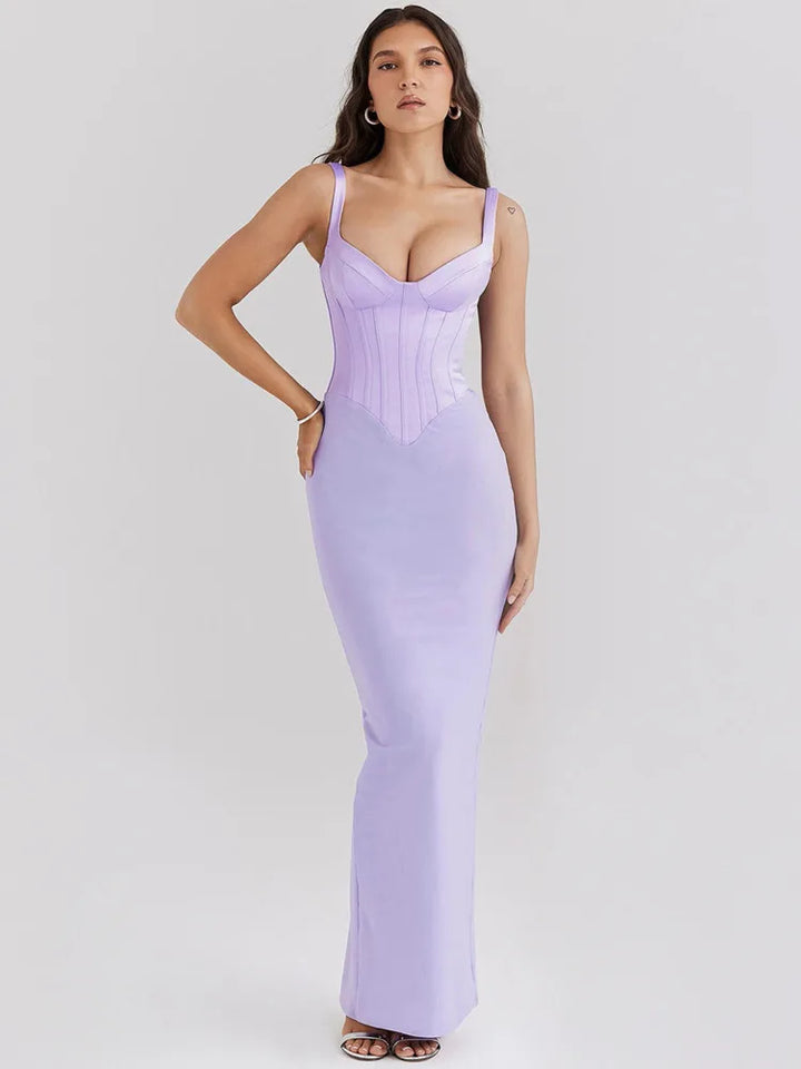 Mesh Maxi Dress with Satin Corset Design - Mariam