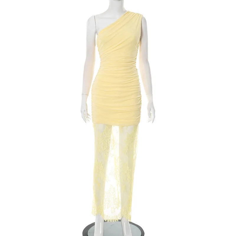 Maxi dress with ruching and lace design - Ameriza
