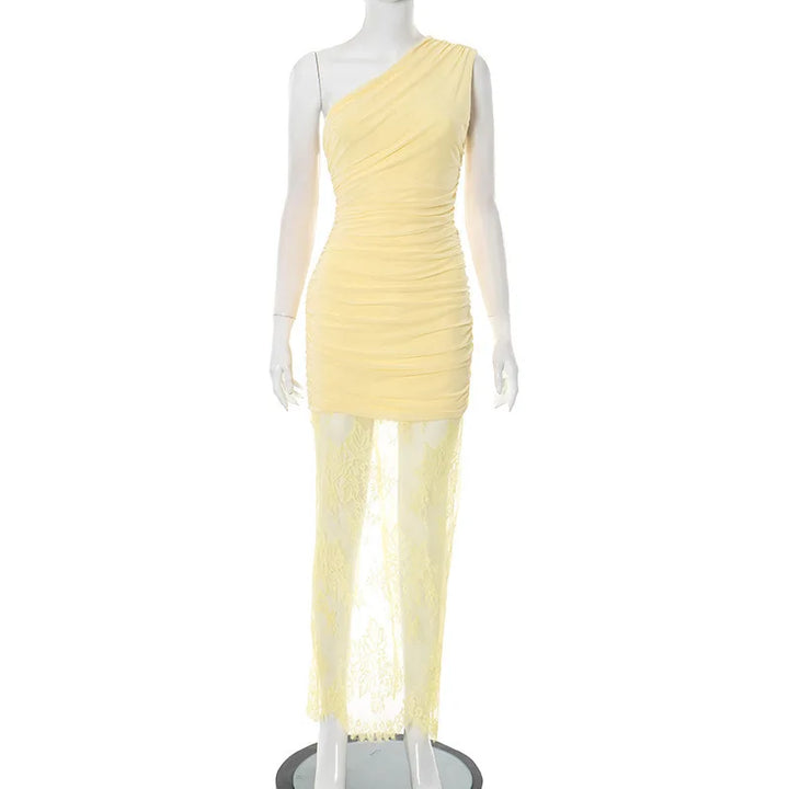 Maxi dress with ruching and lace design - Ameriza