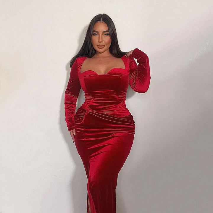 Velvet Maxi Dress with Slit Design - Prague