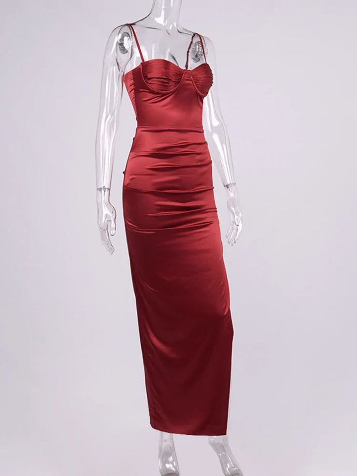 Elegant Satin Maxi Dress with Deep Slit - Venice