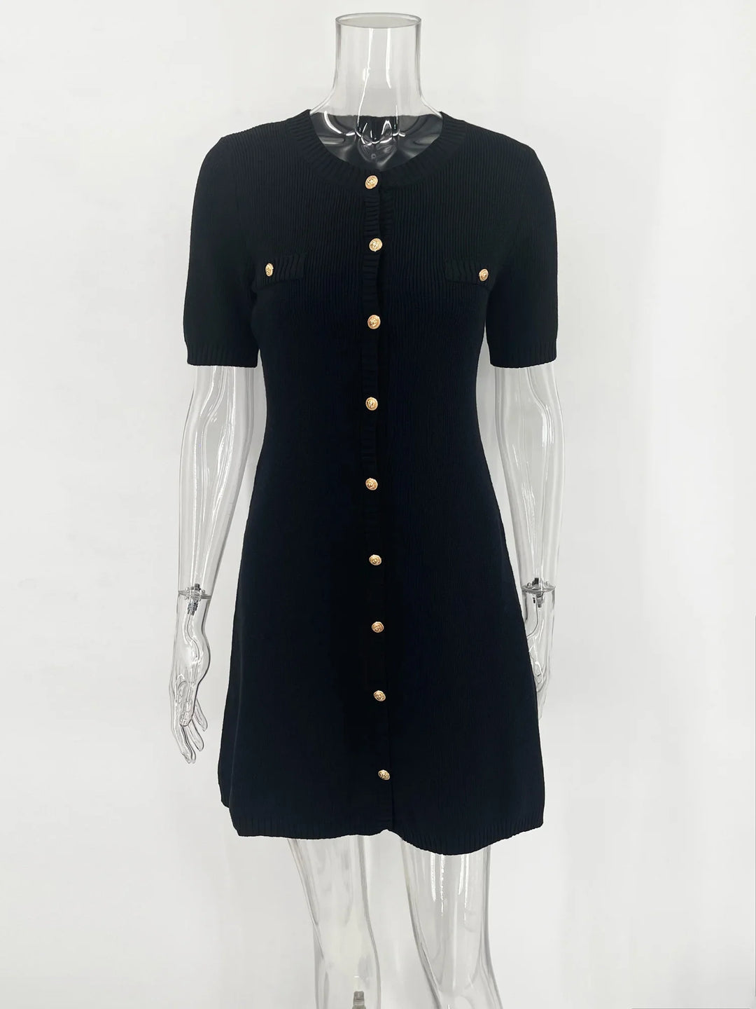 Knitted Mini Dress with Button Embellishment - Mary