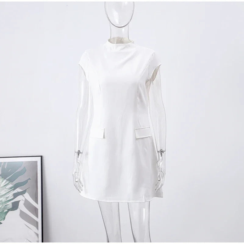 Tailored mini dress with hourglass silhouette and pocket decoration - Nils
