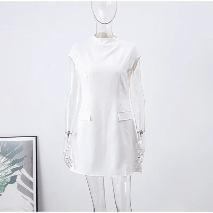 Tailored mini dress with hourglass silhouette and pocket decoration - Nils