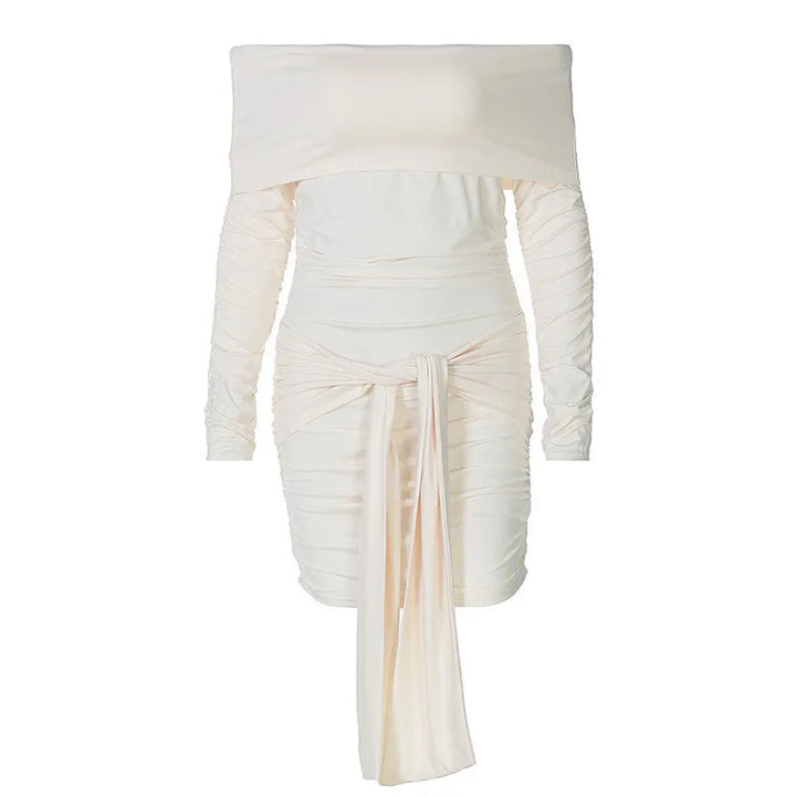 Mini dress with ruching, off-shoulder, and tie decoration - Alice