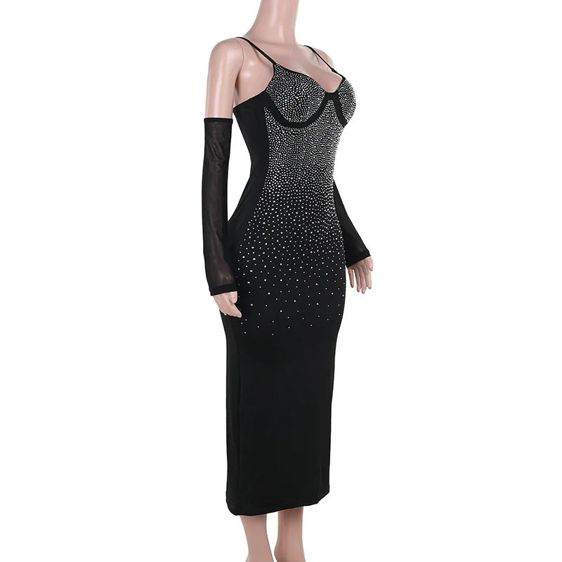 Fitted midi dress with shaping fabric, glitter sequin detail, and cap sleeves - Bridget