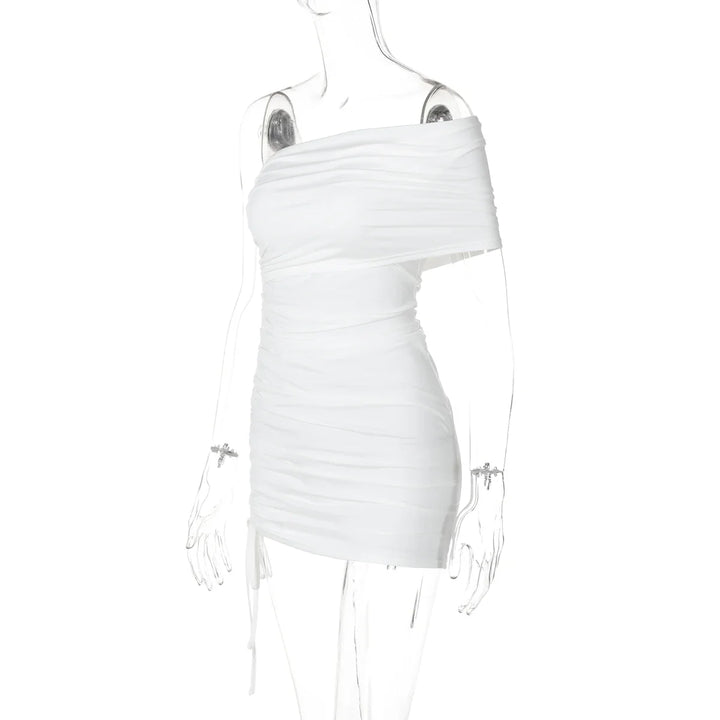Fitted Mini Dress with One-Shoulder Ruching - PIXY