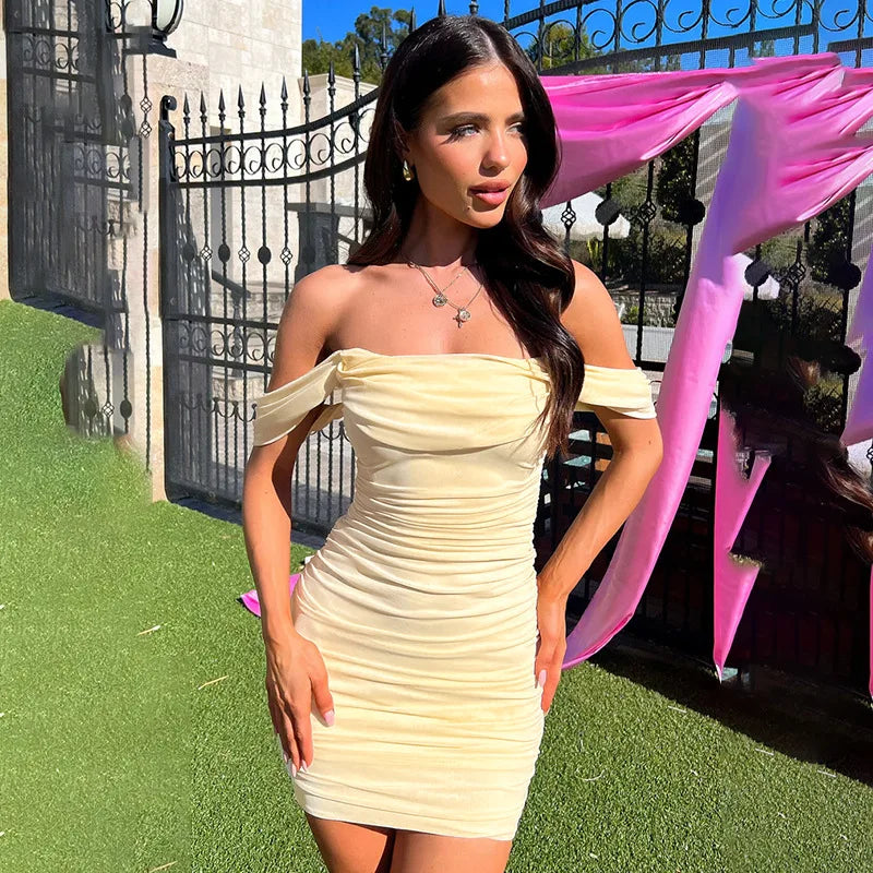 Fitted Pleated Mini Dress with Dropped Mesh Straps - Luz
