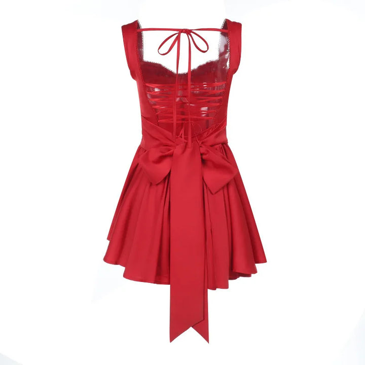 Mini A-Line Dress with Back Tie and Bow Detail - Demi