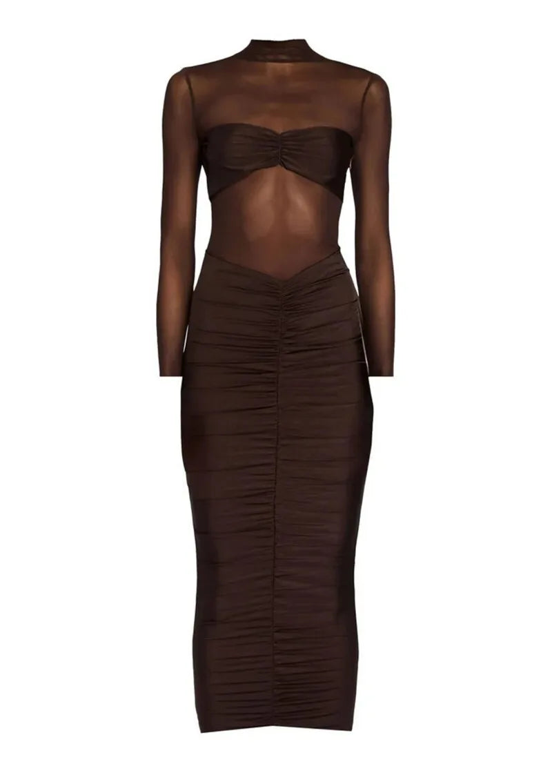 Fitted midi dress with ruching and mesh design - Miren