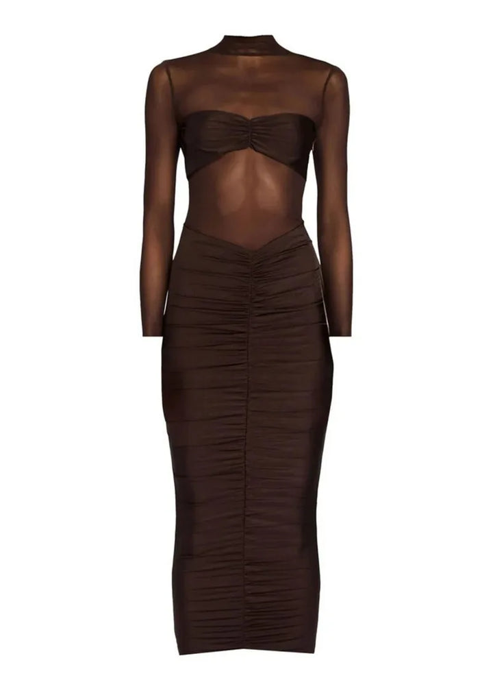 Fitted midi dress with ruching and mesh design - Miren