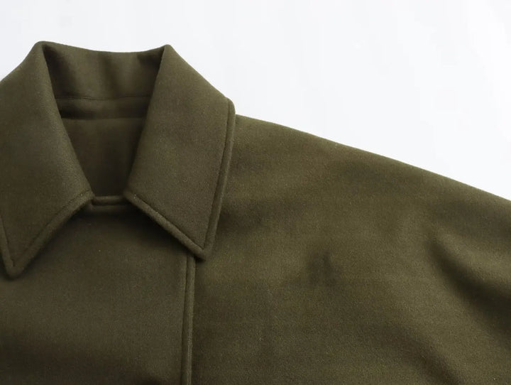Oversized Wool Coat with Asymmetric Button Closure and Polo Collar - Hollandia