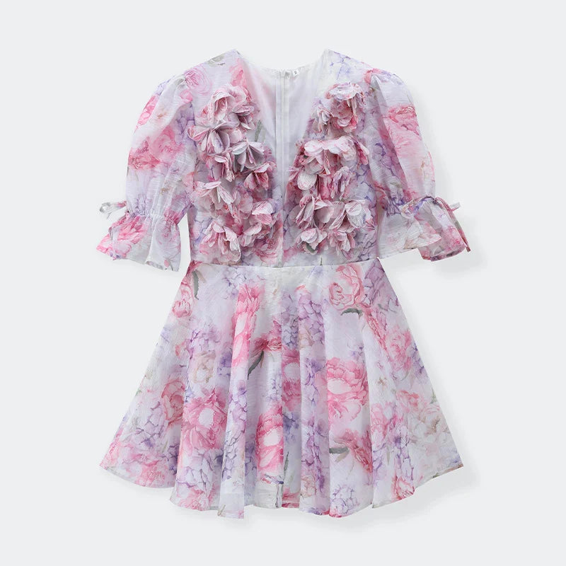 3D Floral Chiffon Ruffled Mini Dress - Mia