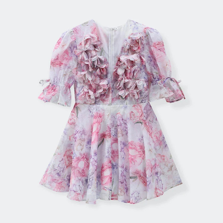 3D Floral Chiffon Ruffled Mini Dress - Mia