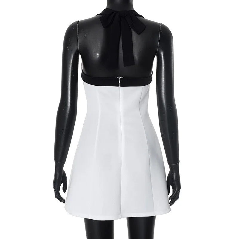 Elegant mini dress with neck tie and open back - Anna El