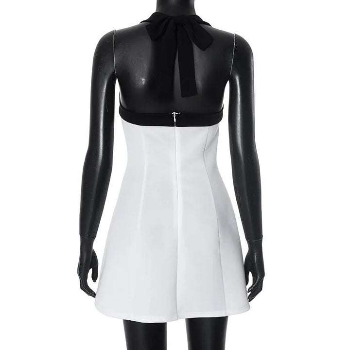 Elegant mini dress with neck tie and open back - Anna El