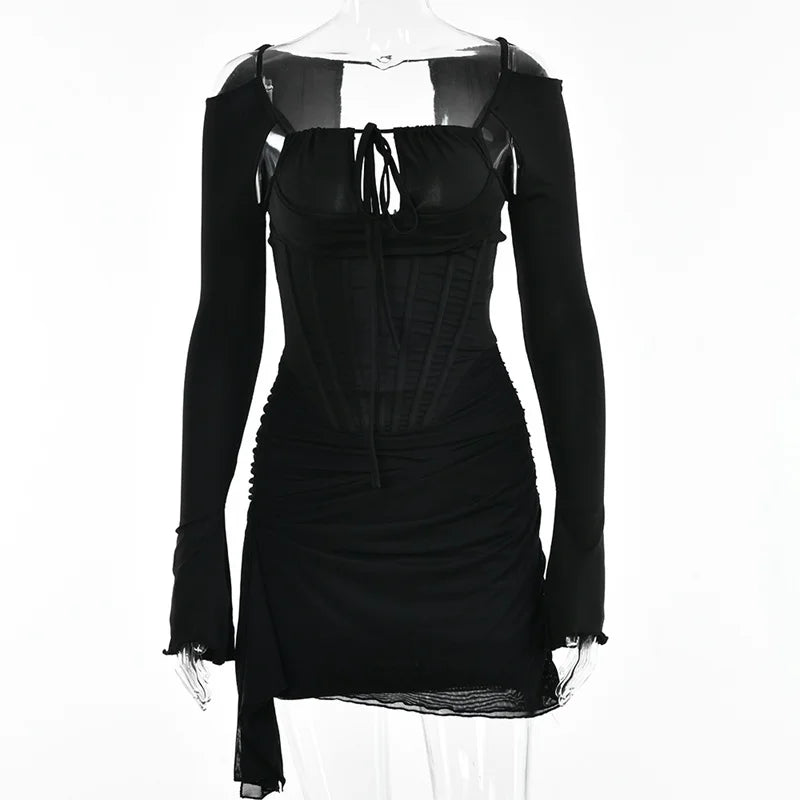 Mini dress with corset design and tie - KASIE