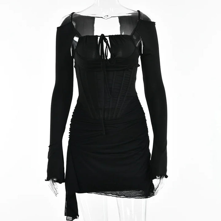 Mini dress with corset design and tie - KASIE