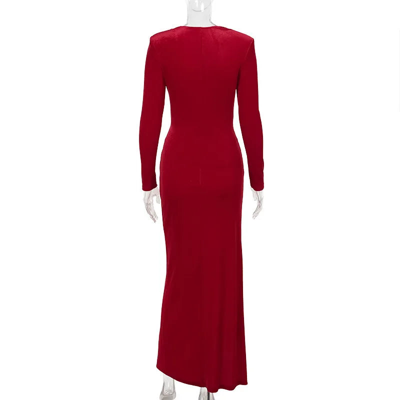 Velvet Maxi Dress with Slit Design - Prague