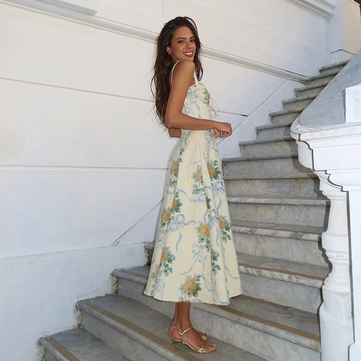Elegant floral print midi A-line dress - Florine