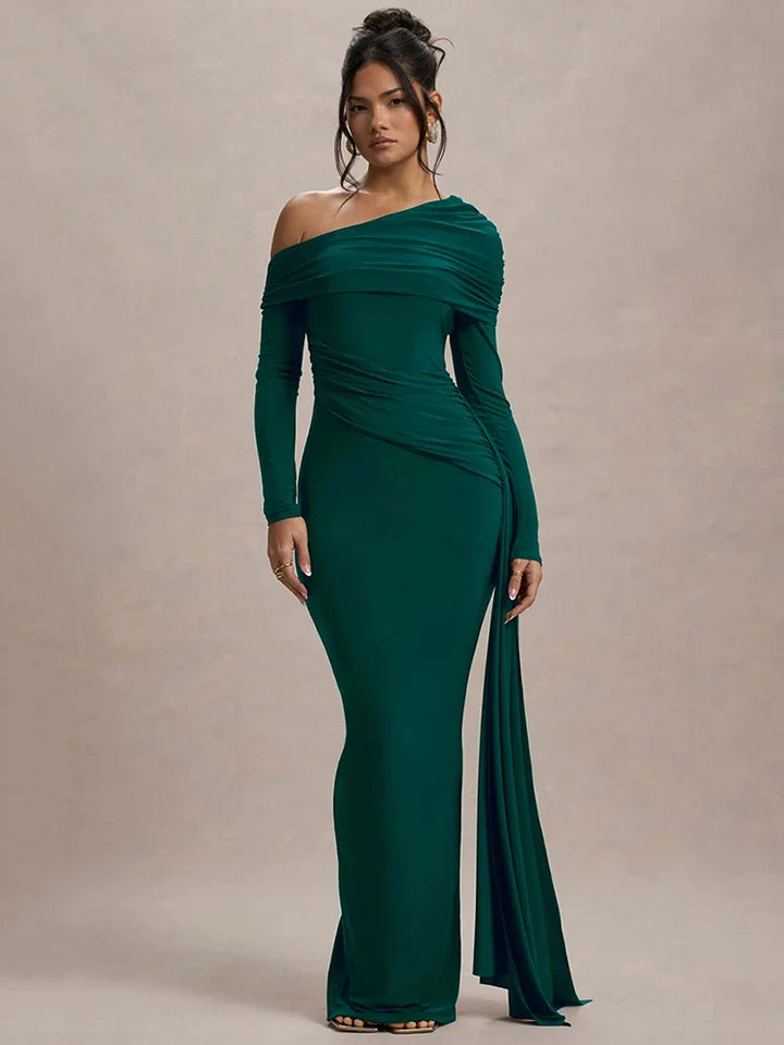 Off-shoulder maxi dress with ruching and ruffle detail - Miguel