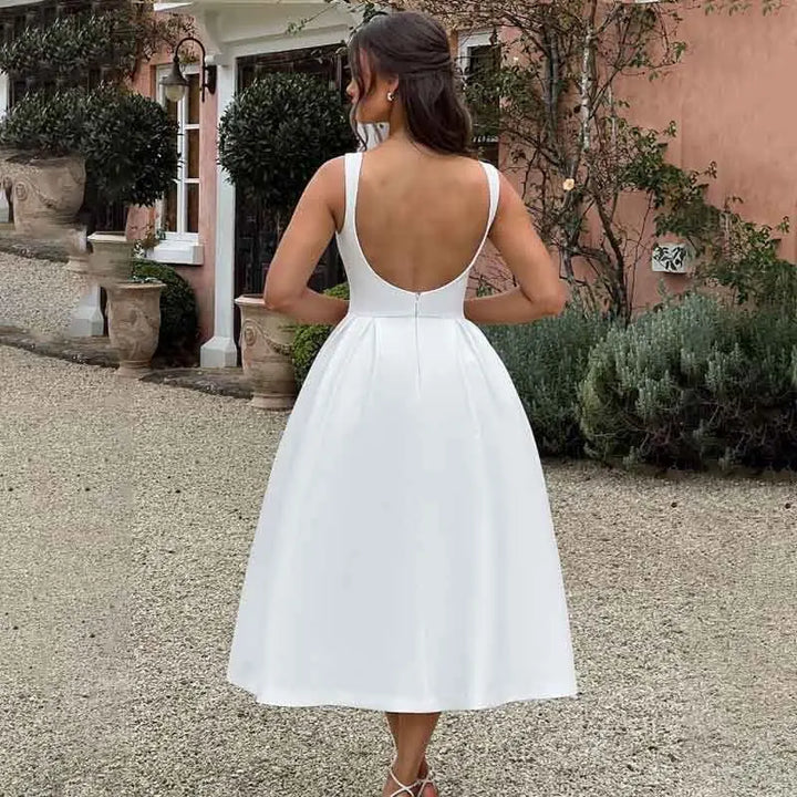 Classic midi A-line dress with open back - Alaya