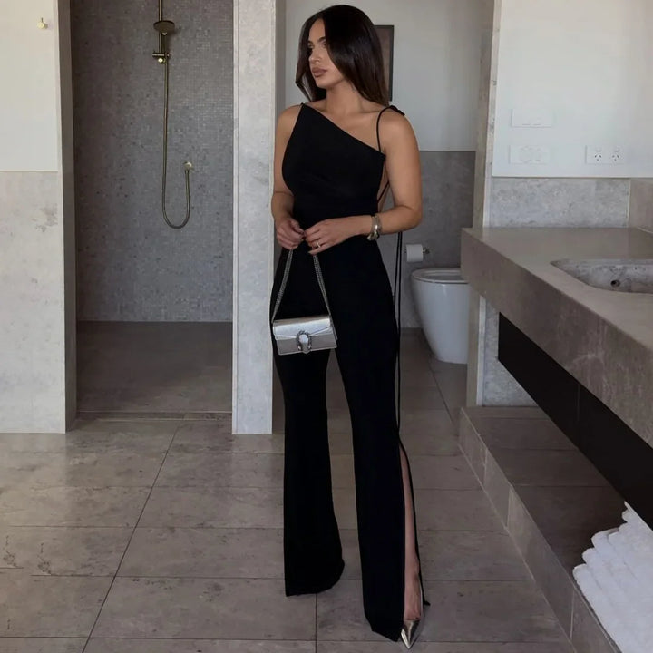 Long Open-Back Jumpsuit with Pedal Push Pants - Melenia