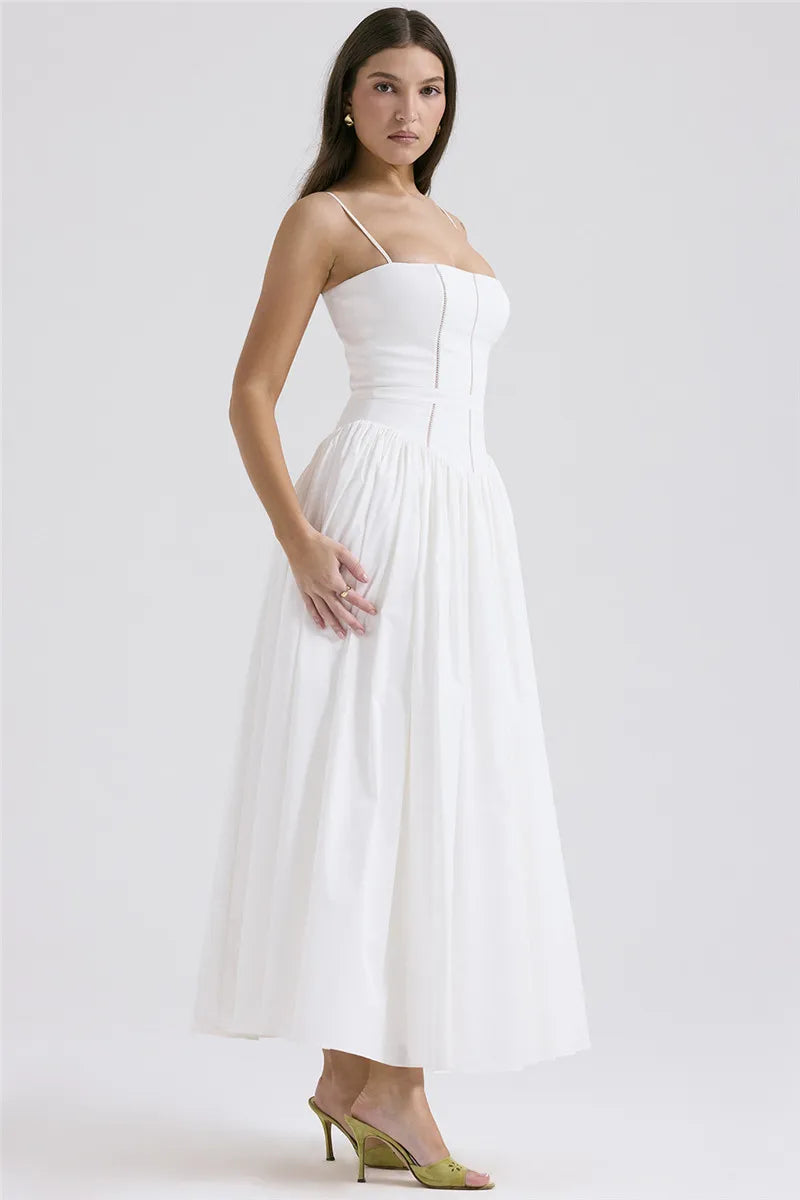 Country Style Maxi Dress with A-Line and Spaghetti Straps - Joelle