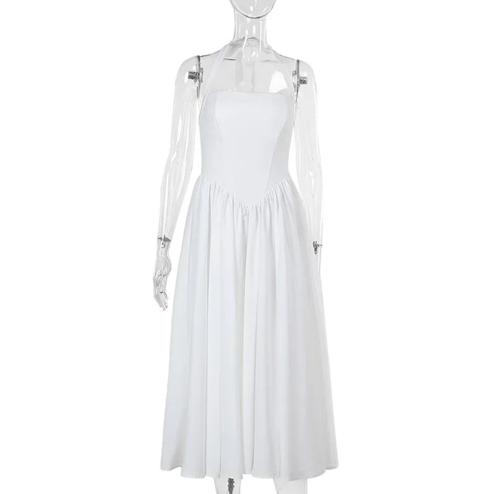 A-line midi dress with open back and neck tie - Angie