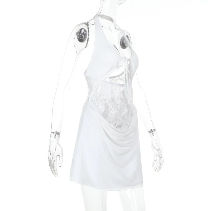 Mini dress with lace trim and open back - Yaz