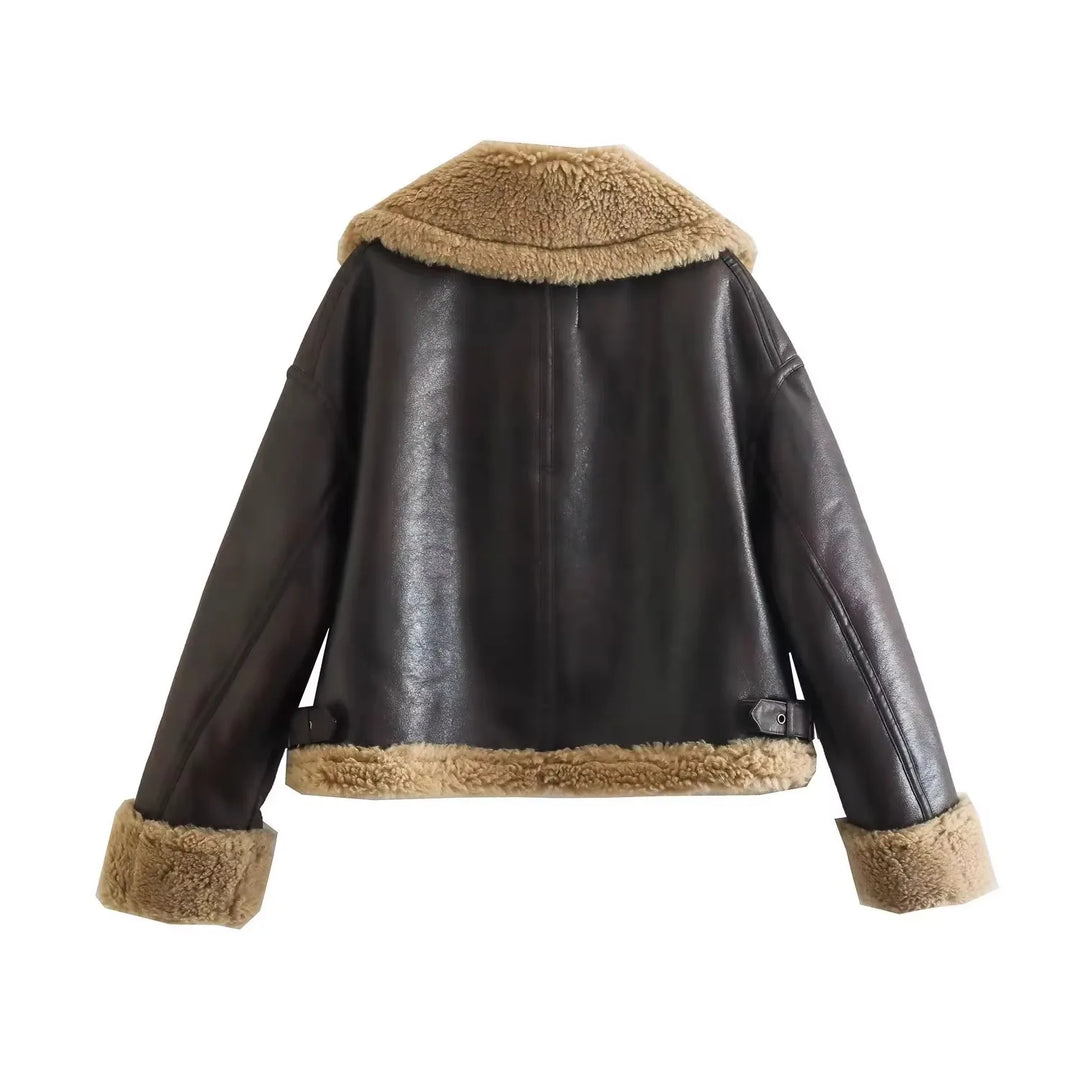 Leather Coat with Fur Lining - Candy