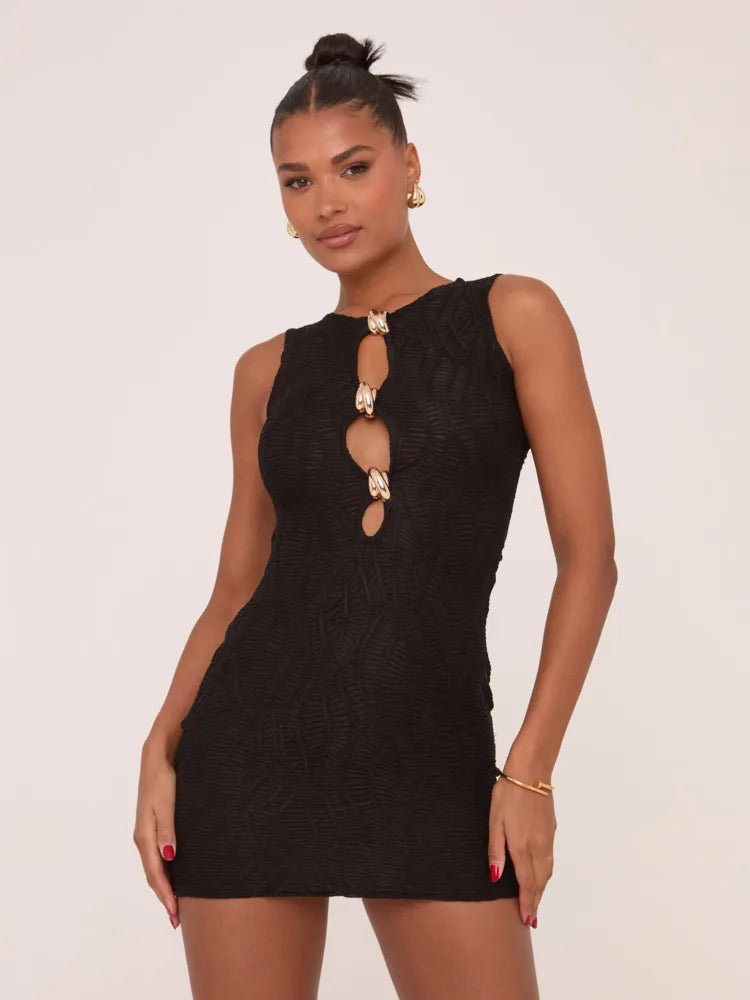 Mini knitted mesh dress decorated with buckles - Richie