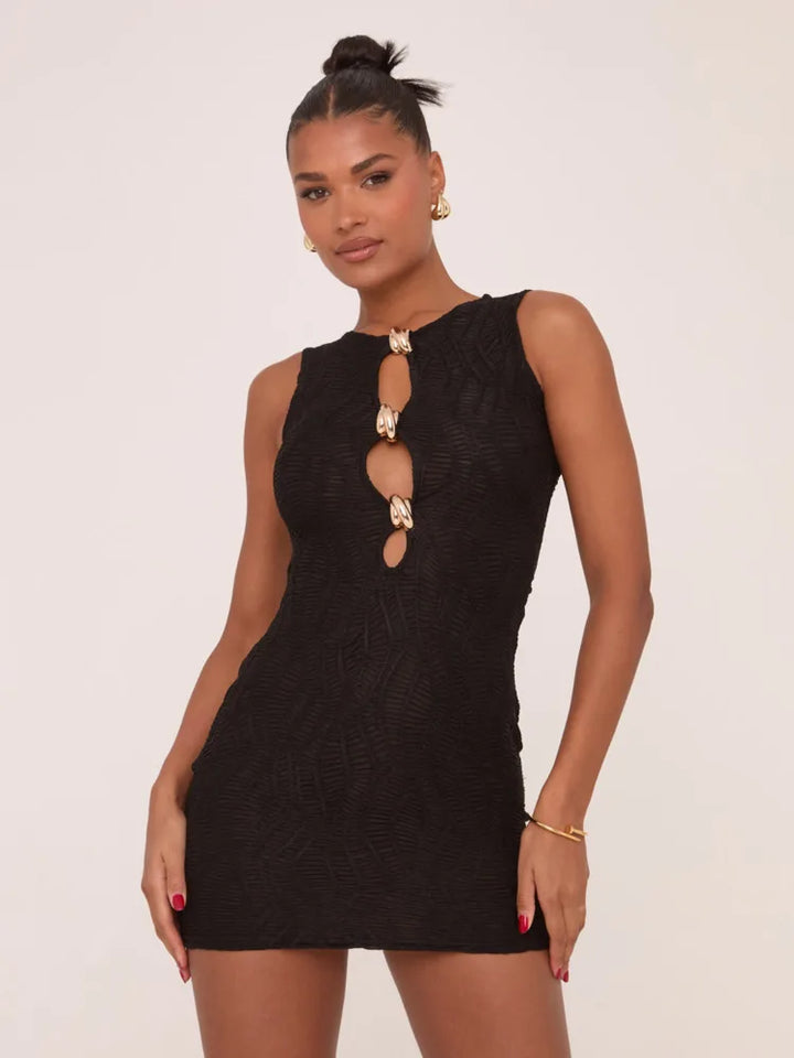 Mini knitted mesh dress decorated with buckles - Richie