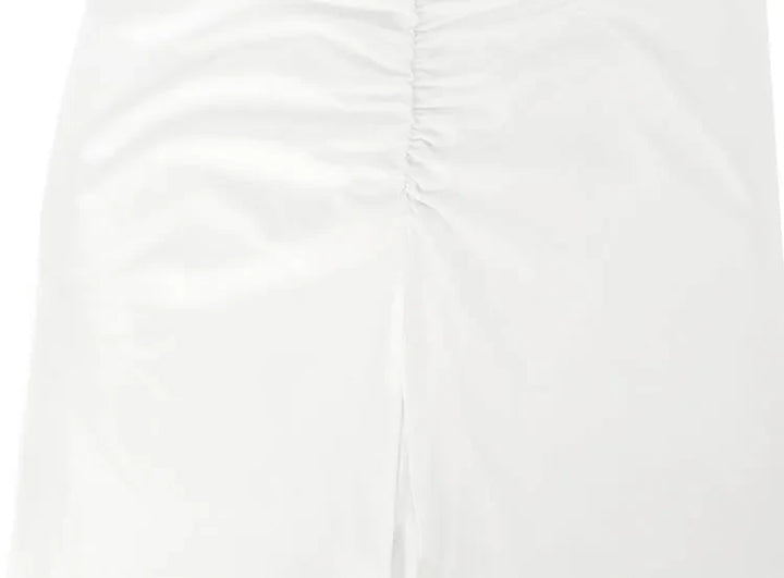 Maxi Dress with Ruching, V-Neckline, Slit, and Off-Shoulder Design - Sylvia
