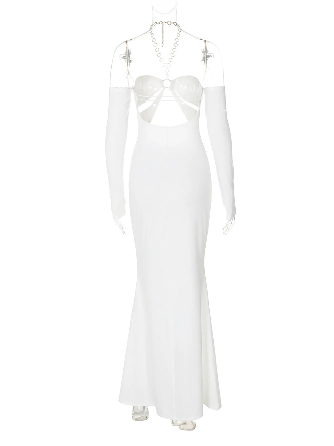 Maxi Dress with Collar, Cutouts, Gold Hoops, and Off-Shoulder Design - Alma