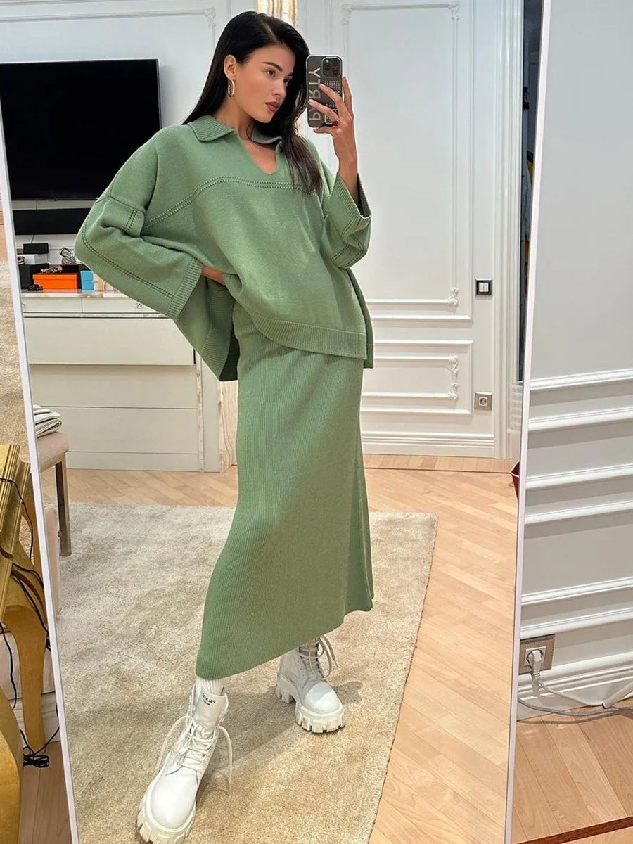 Loose two-piece knitted set maxi skirt and top - Shilav