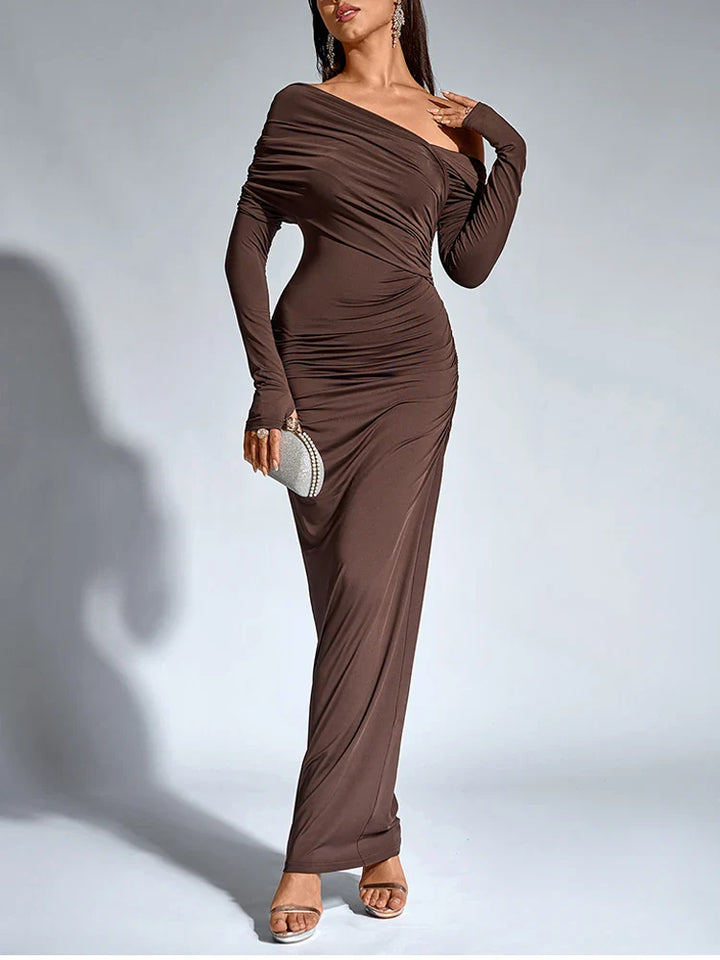 Maxi Dress with Ruching and One-Shoulder Design - Sharala