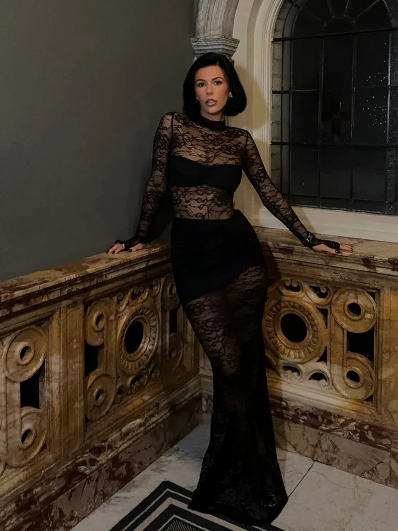 Two-piece lace set bodysuit and maxi skirt - Angelica