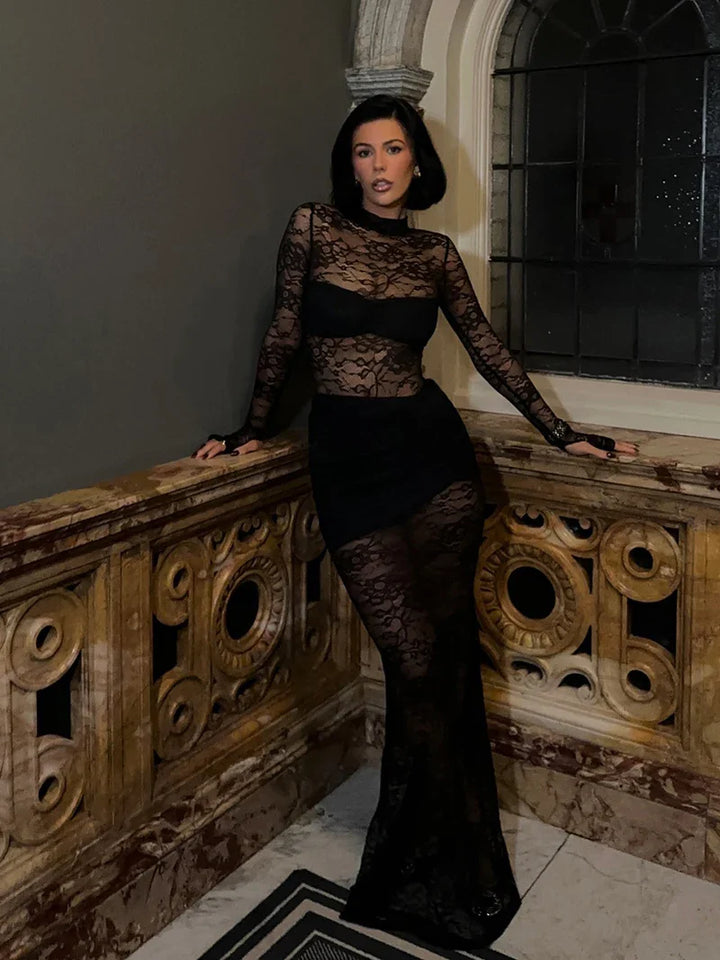 Two-piece lace set bodysuit and maxi skirt - Angelica