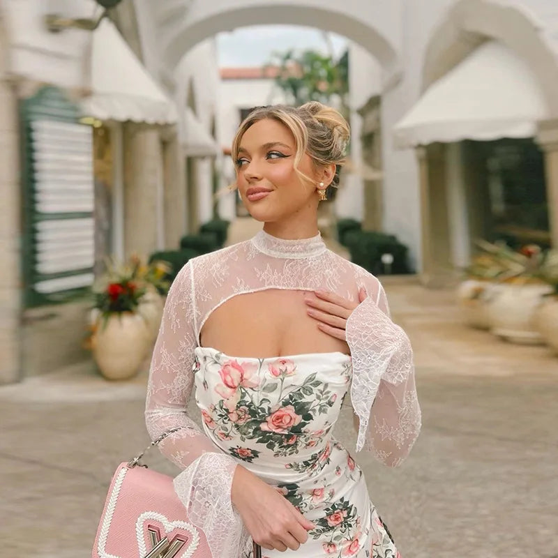 Floral mini dress with lace decoration - Sigal