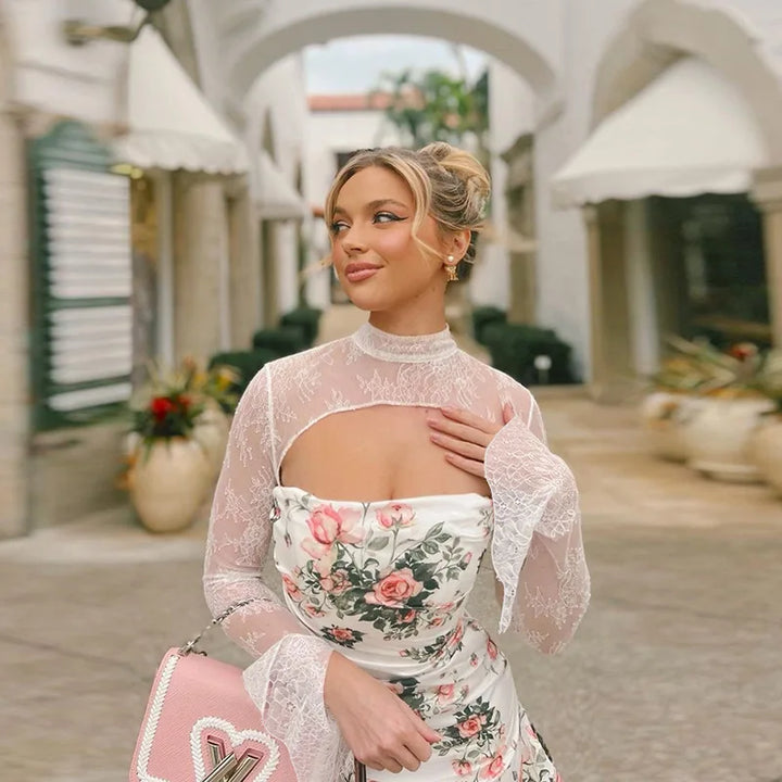 Floral mini dress with lace decoration - Sigal