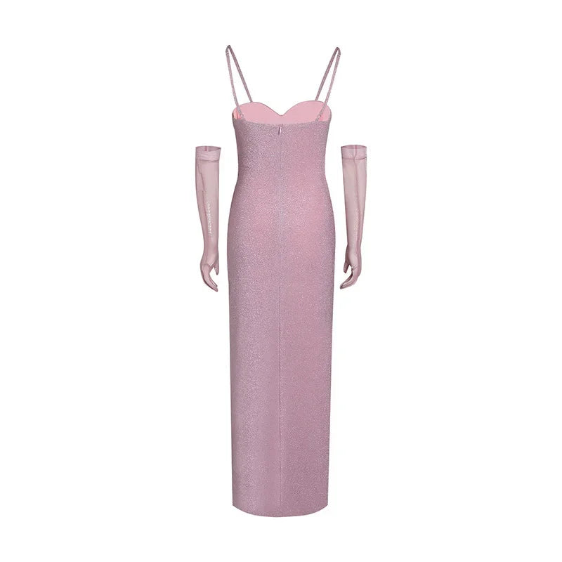 Sequin Maxi Dress with Slit and Glove Detail - Daphne