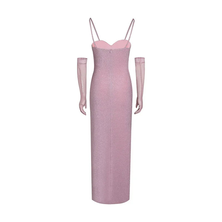 Sequin Maxi Dress with Slit and Glove Detail - Daphne