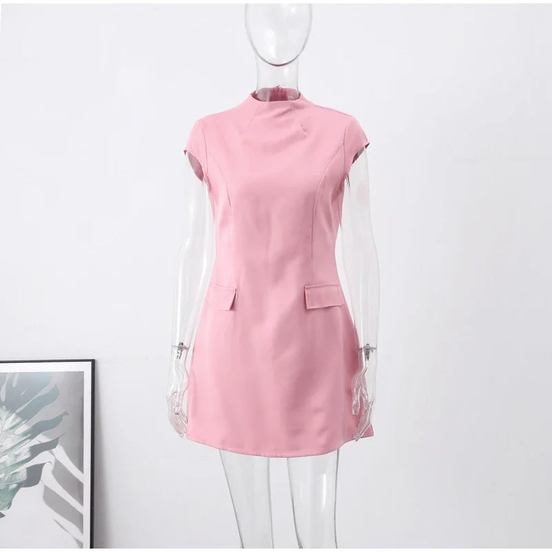 Tailored mini dress with hourglass silhouette and pocket decoration - Nils