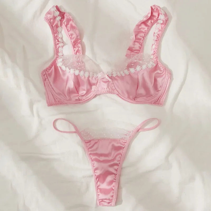 Satin Lingerie Set with Lace Detail - Adaline