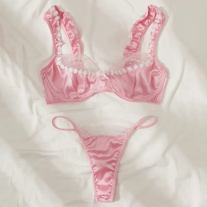 Satin Lingerie Set with Lace Detail - Adaline