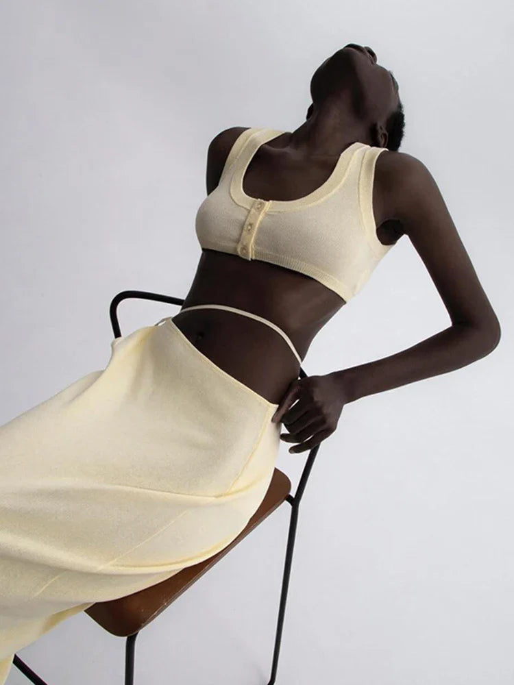 Two-piece knitted set top and maxi skirt - Ela