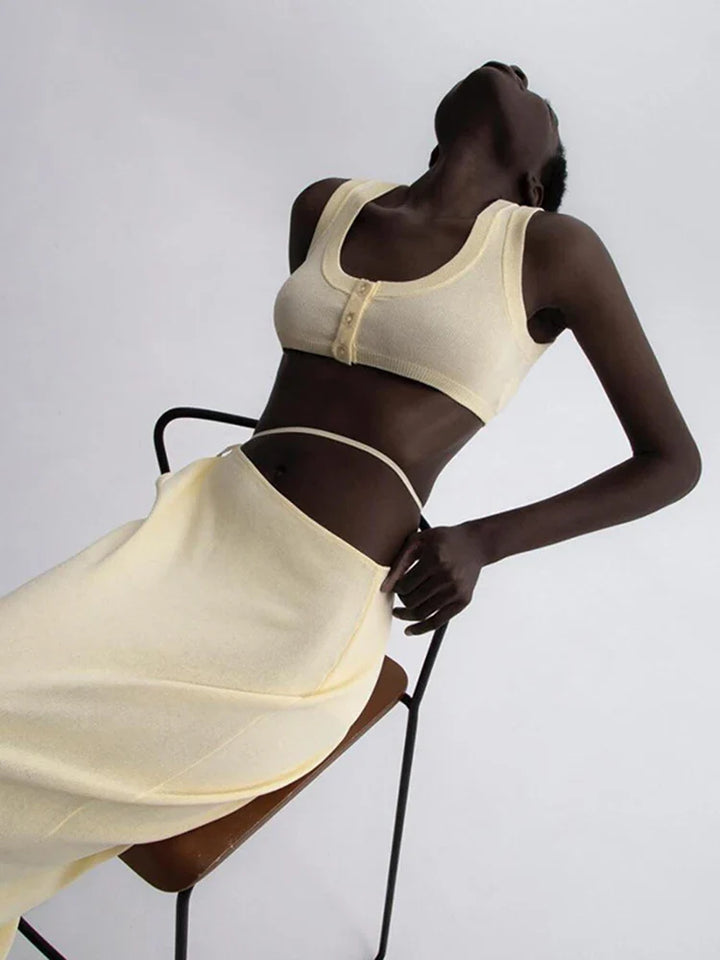 Two-piece knitted set top and maxi skirt - Ela