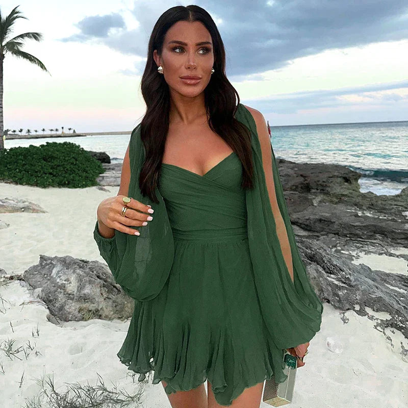 Mini Dress with Ruffle and Open Sleeves - Hallel